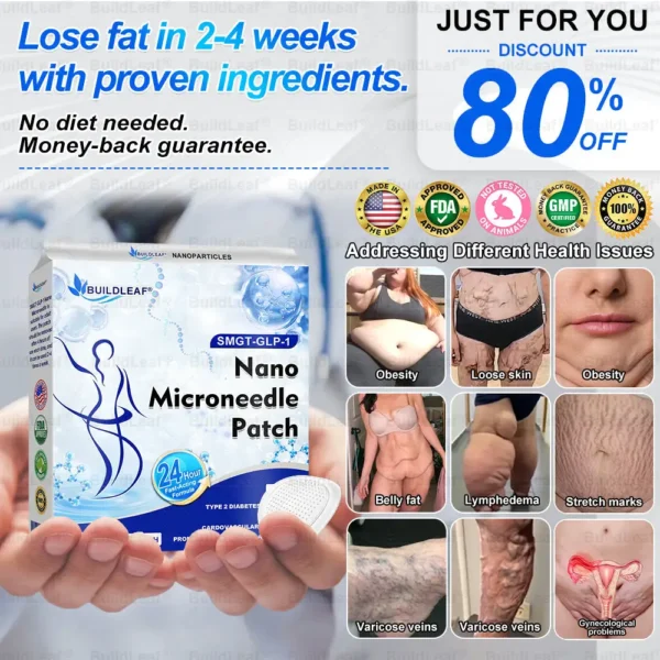 🏥Official Store | BuildLeaf® SMGT-GLP-1 Nano Microneedle Patch with Collagen & Matrixyl 3000 丨Obesity,Cardiovascular Diseas, Diabetes, Sleep Apnea, Joint Problems and More