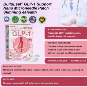 US 🏥FDA Store | 𝐵uil𝗱𝐿ea𝐟® 𝐆𝐋𝐏-𝟏 Support 𝑁ano 𝑀icroneedle 𝑃atch with Collagen & Matrixyl 3000 丨Obesity,Cardiovascular Diseas, Diabetes, Sleep Apnea, Joint Problems and More (Pink)